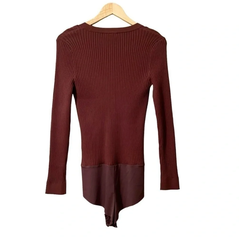 L’Agence NWT Lira Henley Ribbed V Neck Long Sleeve Sweater Bodysuit Brown Size L